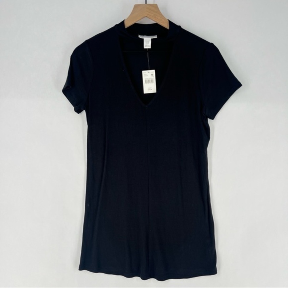 Motherhood Maternity Black Ribbed Stretch Cutout V Neck Short Sleeve Tee